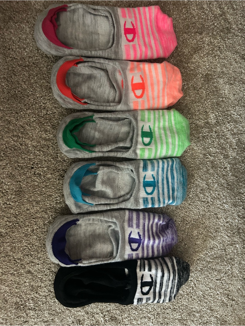 Champion women’s No-Show Socks - Pink, Orange, Green, Blue, Purple, Black